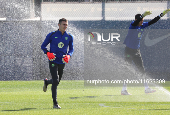 Inaki Pena trains with FC Barcelona at the Joan Gamper sports city in Barcelona, Spain, on September 30, 2024, prior to the Champions League...