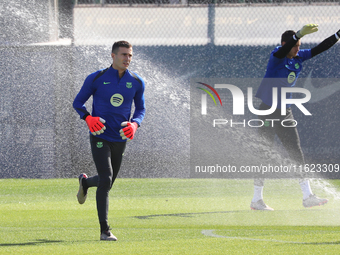 Inaki Pena trains with FC Barcelona at the Joan Gamper sports city in Barcelona, Spain, on September 30, 2024, prior to the Champions League...