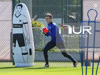 Inaki Pena trains with FC Barcelona at the Joan Gamper sports city in Barcelona, Spain, on September 30, 2024, prior to the Champions League...