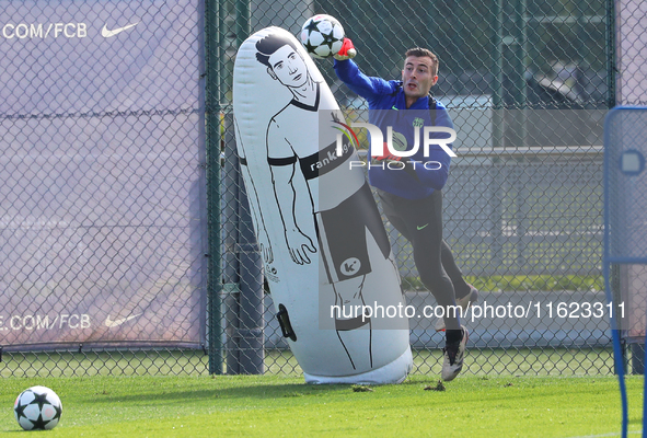 Inaki Pena trains with FC Barcelona at the Joan Gamper sports city in Barcelona, Spain, on September 30, 2024, prior to the Champions League...