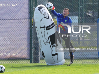 Inaki Pena trains with FC Barcelona at the Joan Gamper sports city in Barcelona, Spain, on September 30, 2024, prior to the Champions League...