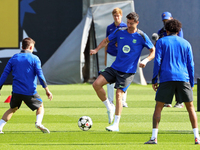 Robert Lewandowski trains with FC Barcelona at the Joan Gamper sports city before the Champions League match against Young Boys in Barcelona...