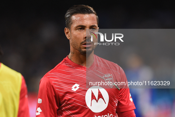 Armando Izzo of AC Monza warms up before the Serie A match between SSC Napoli and AC Monza at Stadio Diego Armando Maradona Naples Italy on...