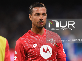 Armando Izzo of AC Monza warms up before the Serie A match between SSC Napoli and AC Monza at Stadio Diego Armando Maradona Naples Italy on...