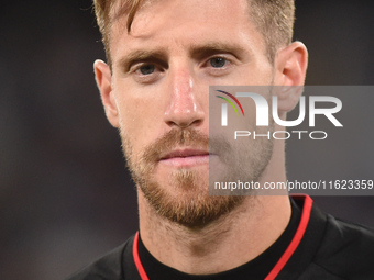 Georgios Kyriakopoulos of AC Monza during the Serie A match between SSC Napoli and AC Monza at Stadio Diego Armando Maradona Naples Italy on...