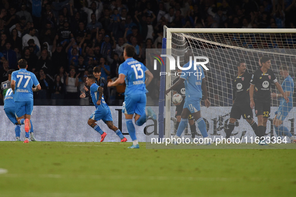 Matteo Politano of SSC Napoli celebrates after scoring during the Serie A match between SSC Napoli and AC Monza at Stadio Diego Armando Mara...