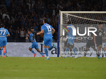 Matteo Politano of SSC Napoli celebrates after scoring during the Serie A match between SSC Napoli and AC Monza at Stadio Diego Armando Mara...