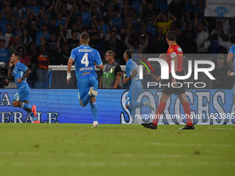 Matteo Politano of SSC Napoli celebrates after scoring during the Serie A match between SSC Napoli and AC Monza at Stadio Diego Armando Mara...