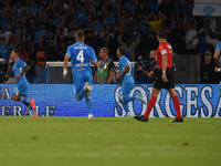 Matteo Politano of SSC Napoli celebrates after scoring during the Serie A match between SSC Napoli and AC Monza at Stadio Diego Armando Mara...