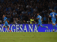 Matteo Politano of SSC Napoli celebrates after scoring during the Serie A match between SSC Napoli and AC Monza at Stadio Diego Armando Mara...