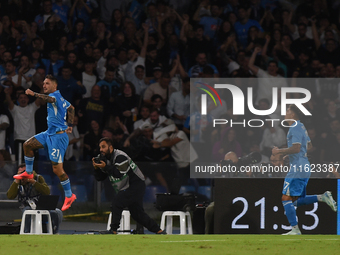 Matteo Politano of SSC Napoli celebrates after scoring during the Serie A match between SSC Napoli and AC Monza at Stadio Diego Armando Mara...