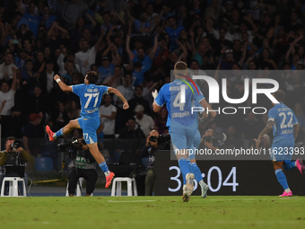 Khvicha Kvaratskhelia of SSC Napoli celebrates after scoring during the Serie A match between SSC Napoli and AC Monza at Stadio Diego Armand...