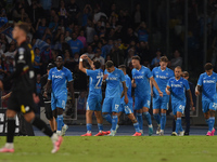 Khvicha Kvaratskhelia of SSC Napoli celebrates with team mates after scoring during the Serie A match between SSC Napoli and AC Monza at Sta...