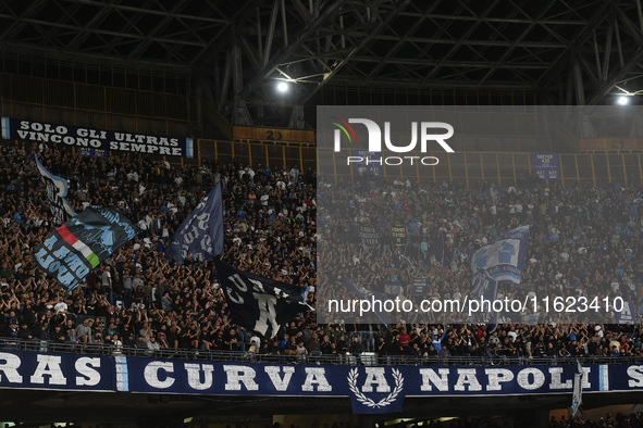 Supporters of SSC Napoli during the Serie A match between SSC Napoli and AC Monza at Stadio Diego Armando Maradona Naples Italy on 29 Septem...