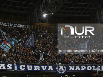 Supporters of SSC Napoli during the Serie A match between SSC Napoli and AC Monza at Stadio Diego Armando Maradona Naples Italy on 29 Septem...