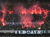 Supporters of SSC Napoli during the Serie A match between SSC Napoli and AC Monza at Stadio Diego Armando Maradona Naples Italy on 29 Septem...