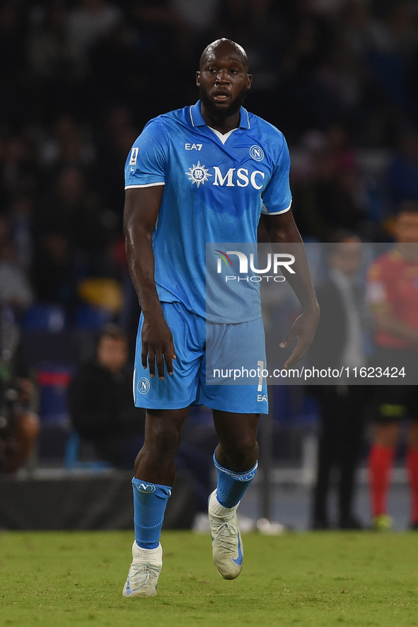 Romelu Lukaku of SSC Napoli during the Serie A match between SSC Napoli and AC Monza at Stadio Diego Armando Maradona Naples Italy on 29 Sep...