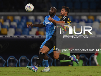 Pablo Mari of AC Monza competes for the ball with Romelu Lukaku of SSC Napoli during the Serie A match between SSC Napoli and AC Monza at St...