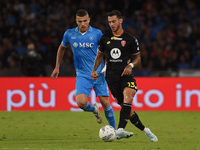 Pedro Pereira of AC Monza competes for the ball with Alessandro Buongiorno of SSC Napoli during the Serie A match between SSC Napoli and AC...