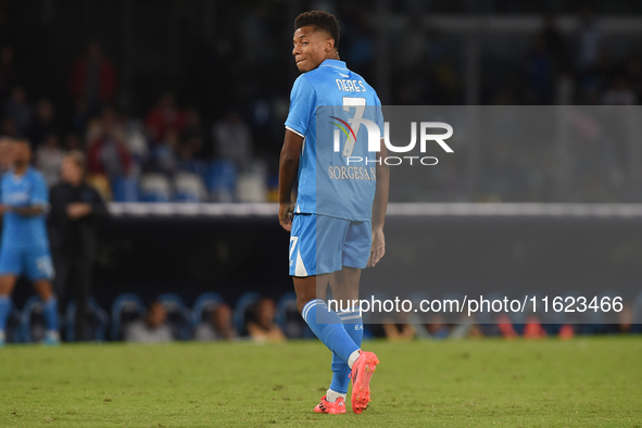 David Neres of SSC Napoli during the Serie A match between SSC Napoli and AC Monza at Stadio Diego Armando Maradona Naples Italy on 29 Septe...