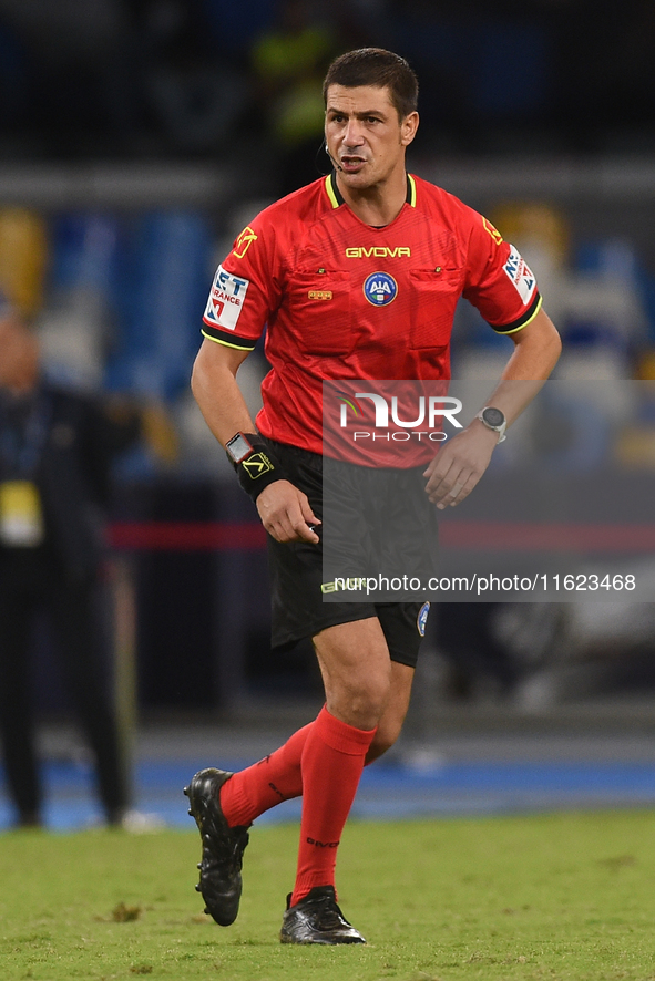 Referee Gianluca Manganiello during the Serie A match between SSC Napoli and AC Monza at Stadio Diego Armando Maradona Naples Italy on 29 Se...