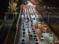 A photo taken on September 30, 2024, shows congestion on several expressways during the National Day holiday in Nanjing, China. (