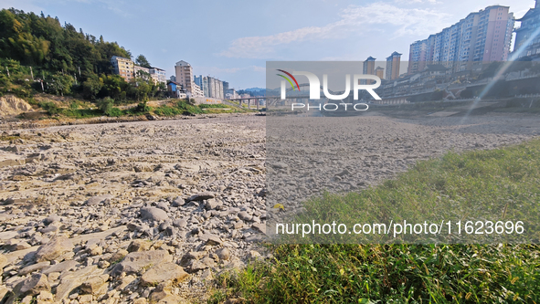 The bare scenery of the Qingshui River beach during the dry season in Jinping, Guizhou, China, on September 30, 2024. 