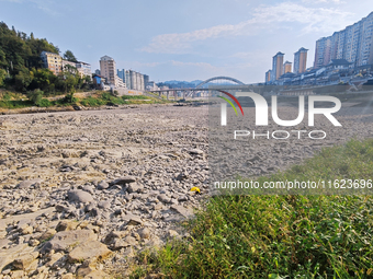 The bare scenery of the Qingshui River beach during the dry season in Jinping, Guizhou, China, on September 30, 2024. (