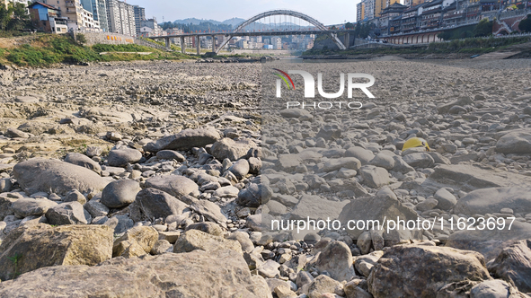 The bare scenery of the Qingshui River beach during the dry season in Jinping, Guizhou, China, on September 30, 2024. 