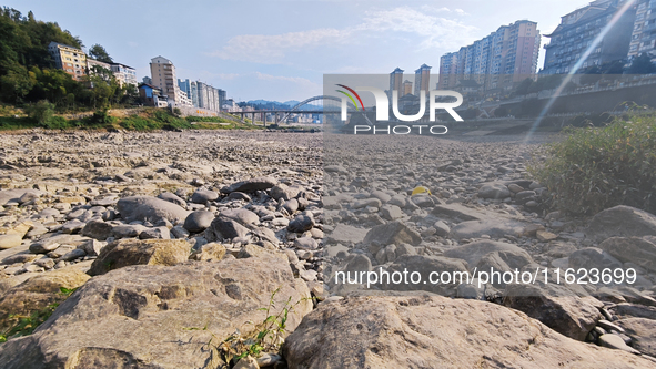 The bare scenery of the Qingshui River beach during the dry season in Jinping, Guizhou, China, on September 30, 2024. 