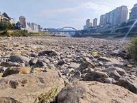 The bare scenery of the Qingshui River beach during the dry season in Jinping, Guizhou, China, on September 30, 2024. (