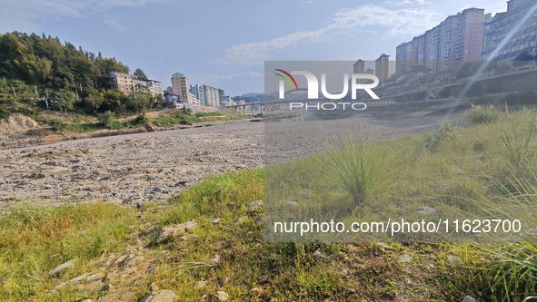 The bare scenery of the Qingshui River beach during the dry season in Jinping, Guizhou, China, on September 30, 2024. 