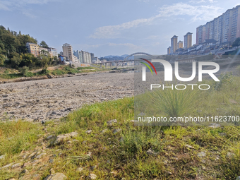 The bare scenery of the Qingshui River beach during the dry season in Jinping, Guizhou, China, on September 30, 2024. (