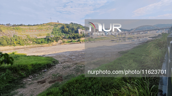 The bare scenery of the Qingshui River beach during the dry season in Jinping, Guizhou, China, on September 30, 2024. 