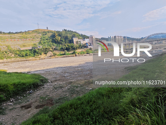 The bare scenery of the Qingshui River beach during the dry season in Jinping, Guizhou, China, on September 30, 2024. (