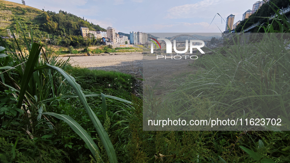 The bare scenery of the Qingshui River beach during the dry season in Jinping, Guizhou, China, on September 30, 2024. 