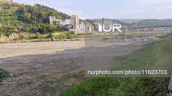 The bare scenery of the Qingshui River beach during the dry season in Jinping, Guizhou, China, on September 30, 2024. 