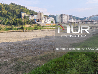 The bare scenery of the Qingshui River beach during the dry season in Jinping, Guizhou, China, on September 30, 2024. (