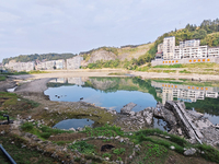 The bare scenery of the Qingshui River beach during the dry season in Jinping, Guizhou, China, on September 30, 2024. (