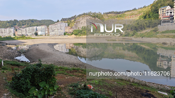 The bare scenery of the Qingshui River beach during the dry season in Jinping, Guizhou, China, on September 30, 2024. 