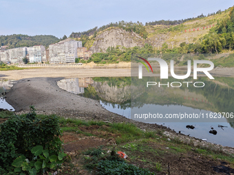 The bare scenery of the Qingshui River beach during the dry season in Jinping, Guizhou, China, on September 30, 2024. (