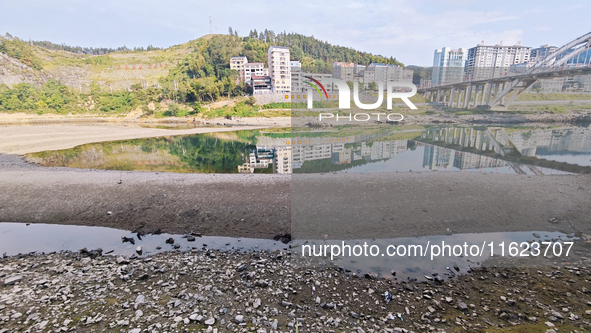 The bare scenery of the Qingshui River beach during the dry season in Jinping, Guizhou, China, on September 30, 2024. 