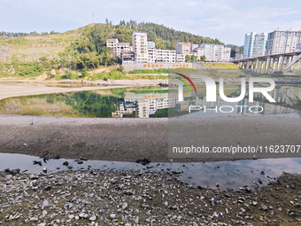 The bare scenery of the Qingshui River beach during the dry season in Jinping, Guizhou, China, on September 30, 2024. (