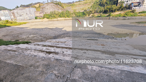 The bare scenery of the Qingshui River beach during the dry season in Jinping, Guizhou, China, on September 30, 2024. 