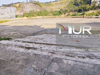 The bare scenery of the Qingshui River beach during the dry season in Jinping, Guizhou, China, on September 30, 2024. (