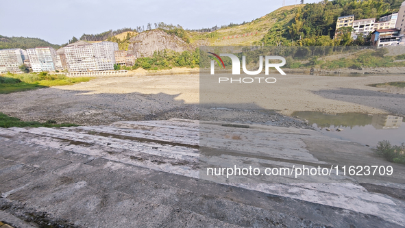 The bare scenery of the Qingshui River beach during the dry season in Jinping, Guizhou, China, on September 30, 2024. 