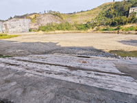 The bare scenery of the Qingshui River beach during the dry season in Jinping, Guizhou, China, on September 30, 2024. (