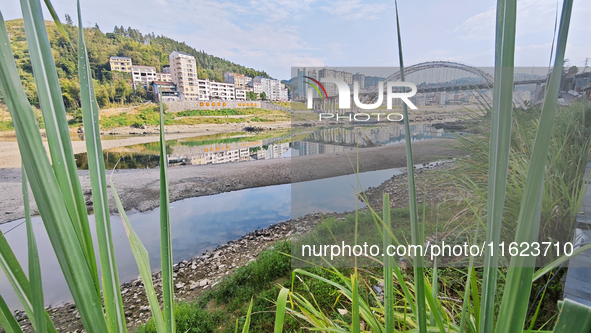 The bare scenery of the Qingshui River beach during the dry season in Jinping, Guizhou, China, on September 30, 2024. 