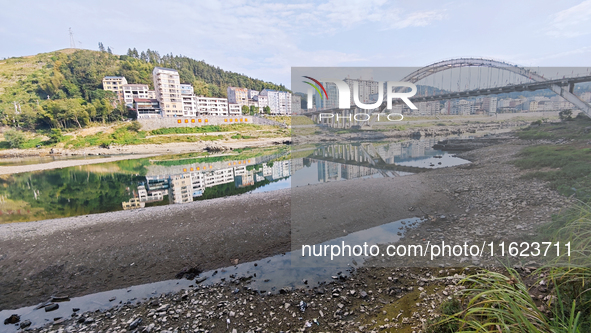 The bare scenery of the Qingshui River beach during the dry season in Jinping, Guizhou, China, on September 30, 2024. 