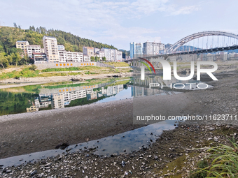 The bare scenery of the Qingshui River beach during the dry season in Jinping, Guizhou, China, on September 30, 2024. (